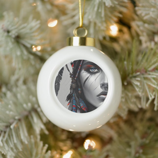 Tribal Warrior Ceramic Ball Christmas Ornament (Tree)