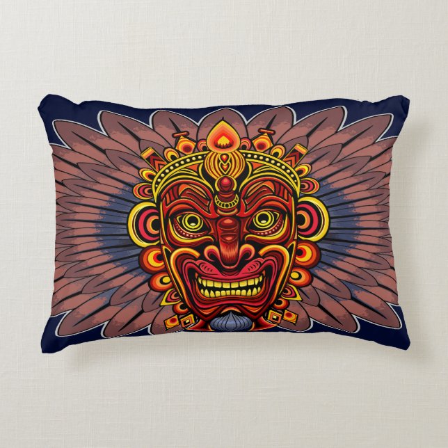 Tribal Warrior King Ritual Mask Accent Pillow (Front)