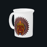 Tribal Warrior King Ritual Mask Beverage Pitcher<br><div class="desc">Tribal Warrior King Ritual Mask surrounded by a Feathers crown ritual ornamental apparel . South America/Africa/Oceania Indigenous traditions and Culture.  Original vector illustration copyright BluedarkArt TheChameleonArt.</div>
