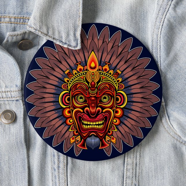 Tribal Warrior King Ritual Mask Button (In Situ)