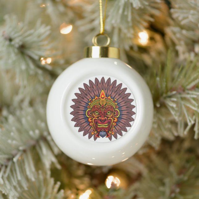 Tribal Warrior King Ritual Mask Ceramic Ball Christmas Ornament (Tree)