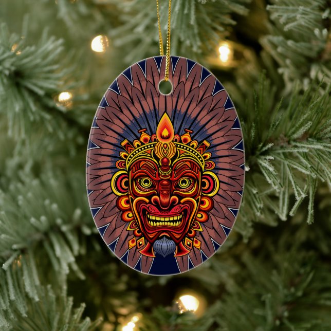 Tribal Warrior King Ritual Mask Ceramic Ornament (Tree)
