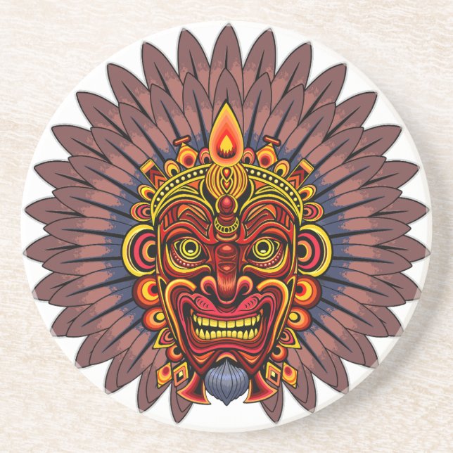 Tribal Warrior King Ritual Mask Coaster (Front)