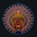 Tribal Warrior King Ritual Mask Dart Board<br><div class="desc">Tribal Warrior King Ritual Mask surrounded by a Feathers crown ritual ornamental apparel . South America/Africa/Oceania Indigenous traditions and Culture.  Original vector illustration copyright BluedarkArt TheChameleonArt.</div>