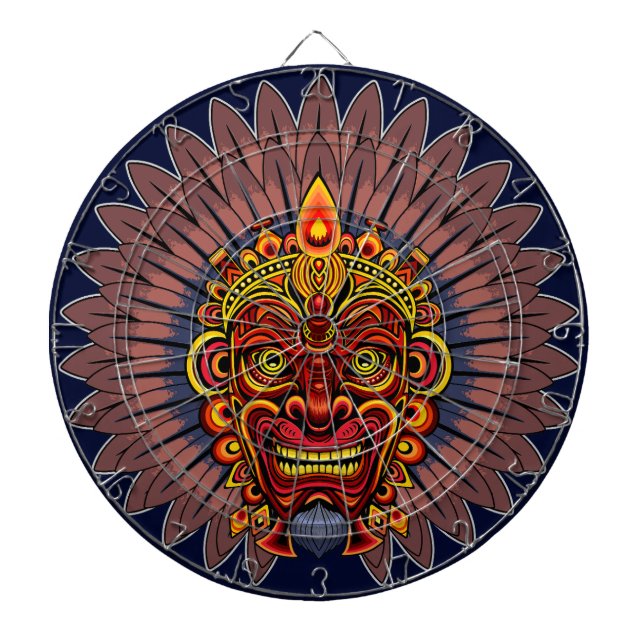 Tribal Warrior King Ritual Mask Dart Board (Front)