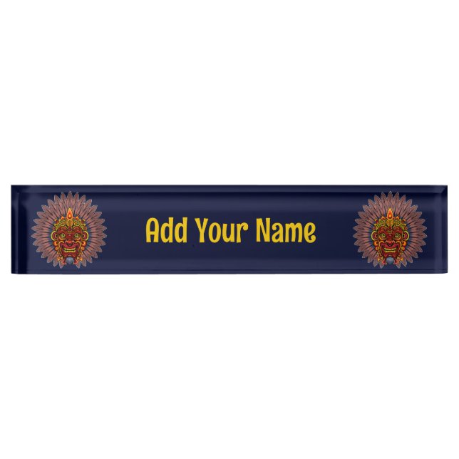 Tribal Warrior King Ritual Mask Desk Name Plate (Front)