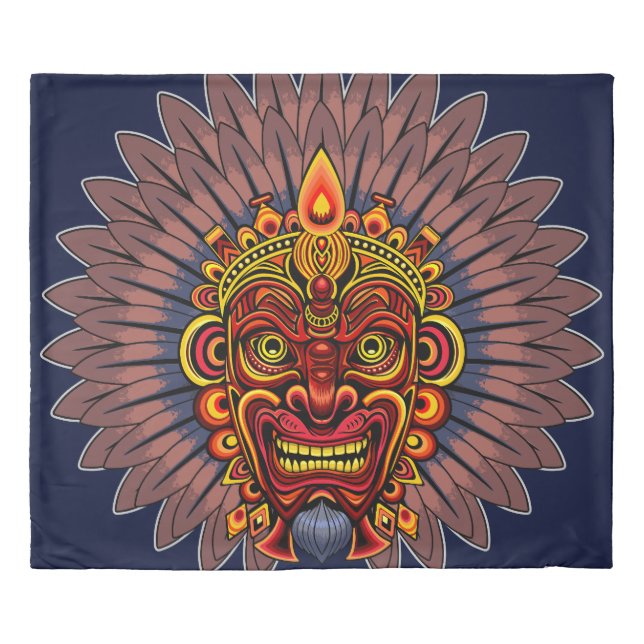 Tribal Warrior King Ritual Mask Duvet Cover (Front)
