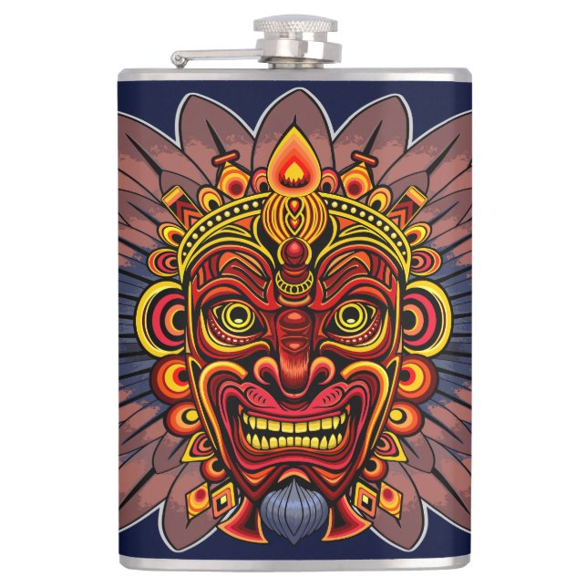 Tribal Warrior King Ritual Mask Flask (Front)