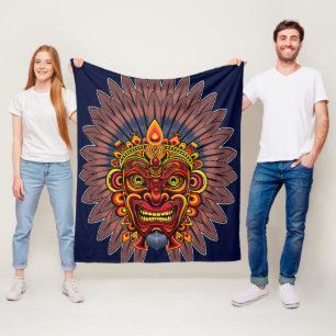 Tribal Warrior King Ritual Mask Fleece Blanket