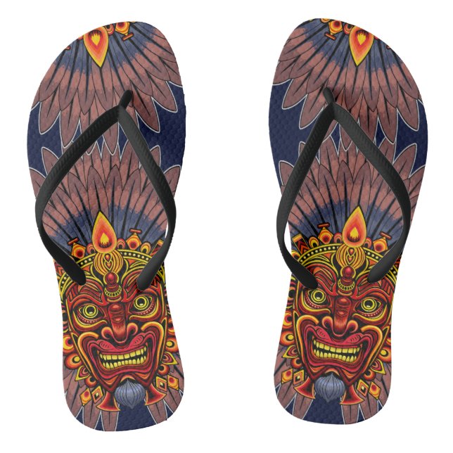 Tribal Warrior King Ritual Mask Flip Flops (Footbed)