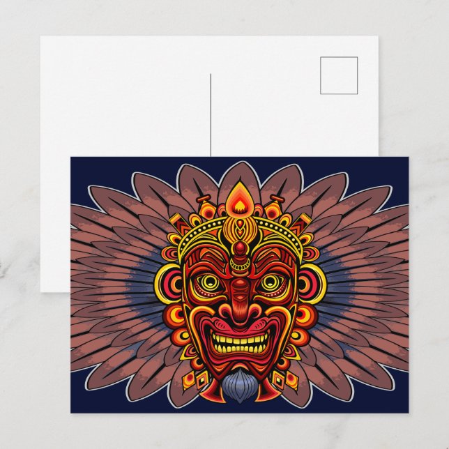 Tribal Warrior King Ritual Mask Holiday Postcard (Front/Back)