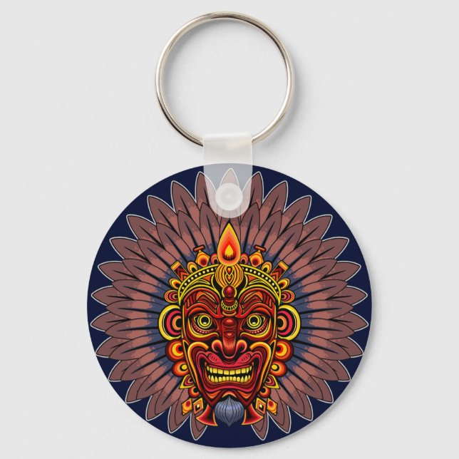 Tribal Warrior King Ritual Mask Keychain (Front)