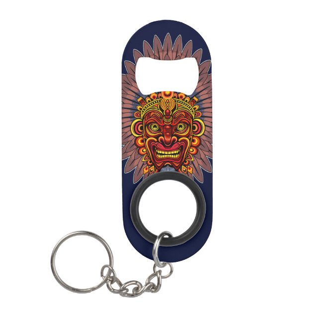 Tribal Warrior King Ritual Mask Keychain Bottle Opener (Front)