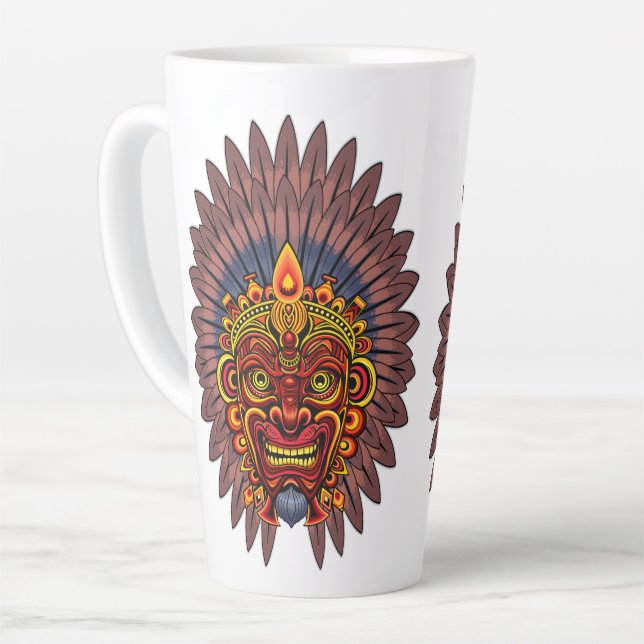 Tribal Warrior King Ritual Mask Latte Mug (Left Angle)