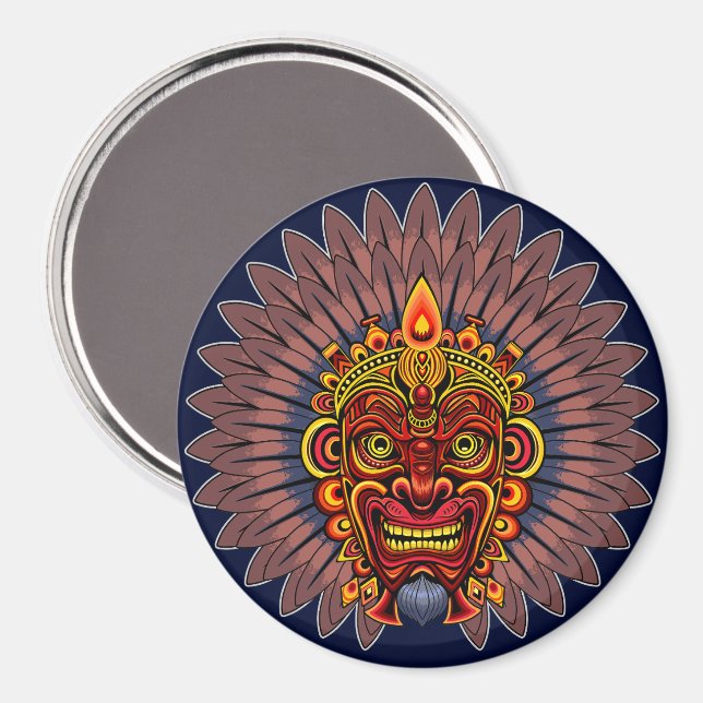 Tribal Warrior King Ritual Mask Magnet (Front/Back)