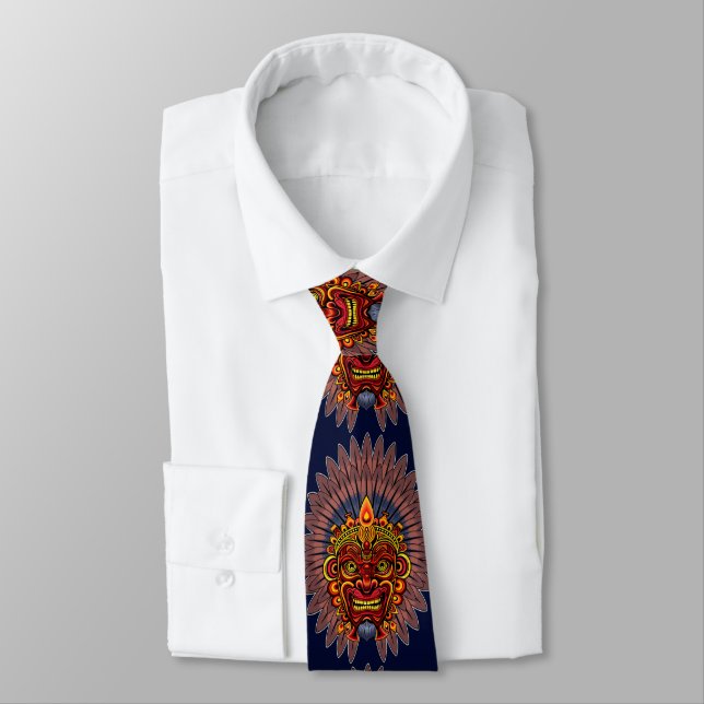 Tribal Warrior King Ritual Mask Neck Tie (Tied)