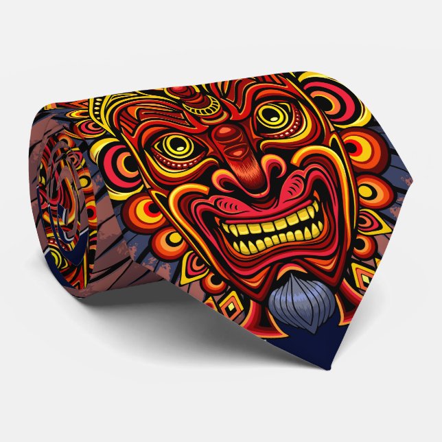 Tribal Warrior King Ritual Mask Neck Tie (Rolled)