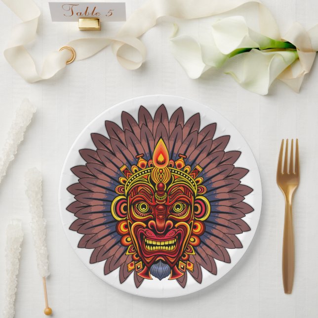 Tribal Warrior King Ritual Mask Paper Plates (Wedding)