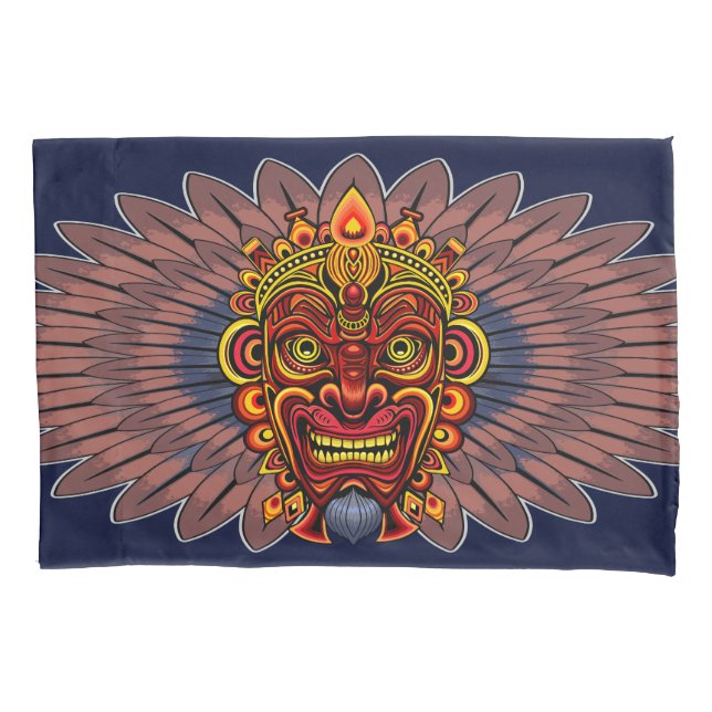 Tribal Warrior King Ritual Mask Pillow Case (Front)
