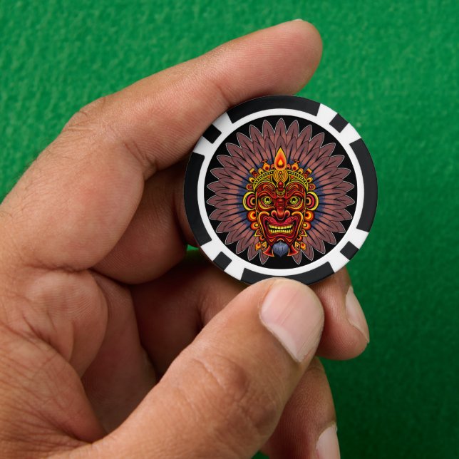Tribal Warrior King Ritual Mask Poker Chips (Hand)