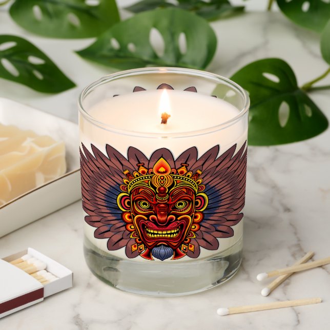 Tribal Warrior King Ritual Mask Scented Candle (Lit)
