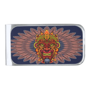 Tribal Warrior King Ritual Mask Silver Finish Money Clip