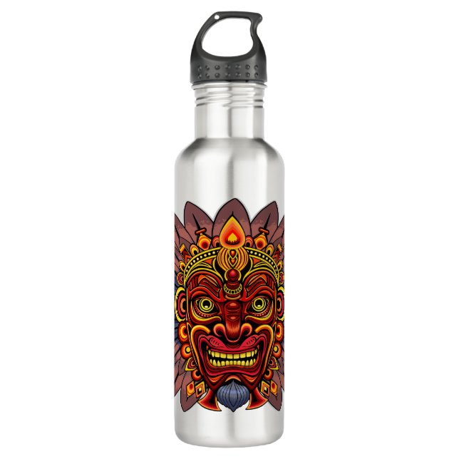 Tribal Warrior King Ritual Mask Stainless Steel Water Bottle (Front)