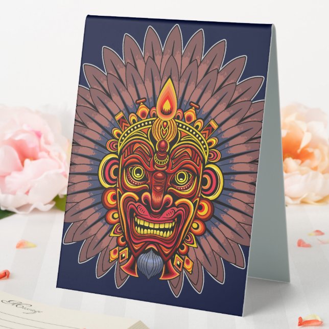 Tribal Warrior King Ritual Mask Table Tent (In SItu (Wedding))