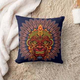 Tribal Warrior King Ritual Mask Throw Pillow