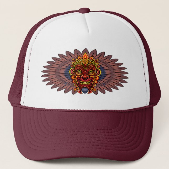 Tribal Warrior King Ritual Mask Trucker Hat (Front)