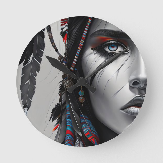 Tribal Warrior Round Clock (Front)