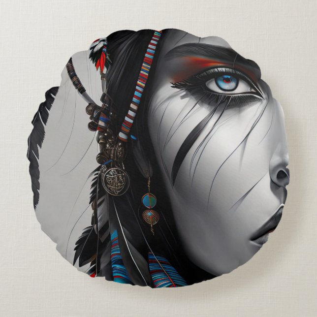 Tribal Warrior Round Pillow (Front)