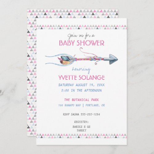 Tribal Watercolor Arrow Feathers Any Occasion Invitation