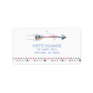 Tribal Watercolor Arrow Feathers Ribbons Label
