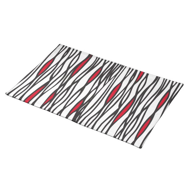 Tribal weave black, white and red canvas placemat (On Table)