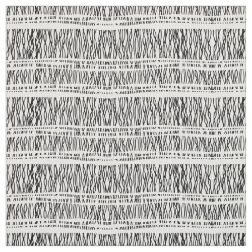 Tribal weave black white drawn pattern fabric