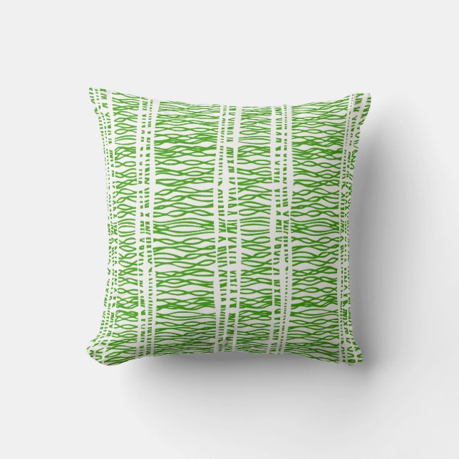 Tribal weave green & white throw pillow (Front)