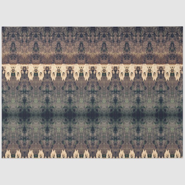 Tribal Western Pattern Brown Beige Bull Cow Skull Tissue Paper (Front)