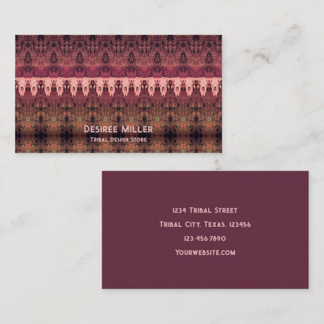 Tribal Western Pattern Brown Pink Bull Cow Skull Business Card (Front/Back)