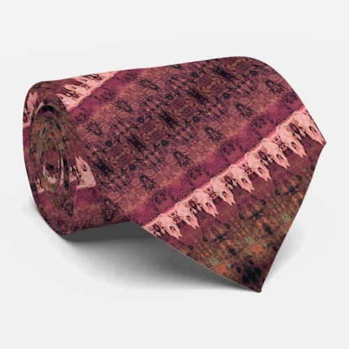 Tribal Western Pattern Brown Pink Bull Cow Skull Neck Tie