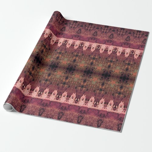 Tribal Western Pattern Brown Pink Bull Cow Skull Wrapping Paper