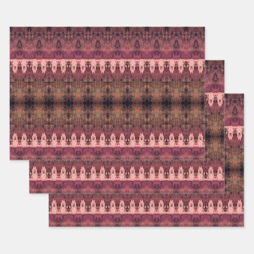 Tribal Western Pattern Brown Pink Bull Cow Skull Wrapping Paper Sheets