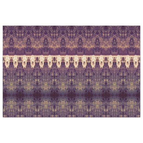 Tribal Western Pattern Purple Gold Bull Cow Skull Tissue Paper