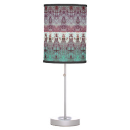 Tribal Western Pattern Teal Bull Cow Skull Country Table Lamp