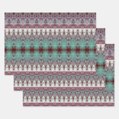 Tribal Western Pattern Teal Bull Cow Skull Country Wrapping Paper Sheets