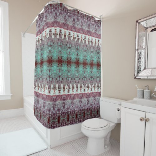 Tribal Western Pattern Teal Cow Bull Skull Country Shower Curtain