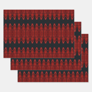 Tribal Western Red Black Art Pattern Bull Skull Wrapping Paper Sheets