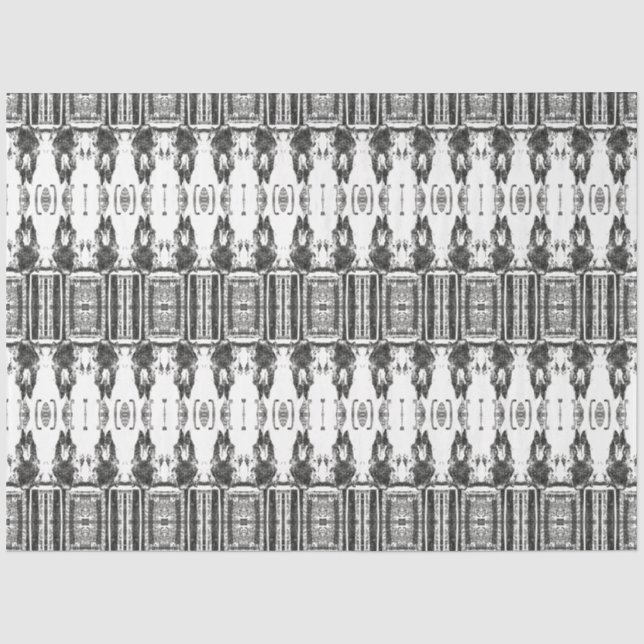 Tribal Western White Black Art Pattern Bull Skull Tissue Paper (Front)