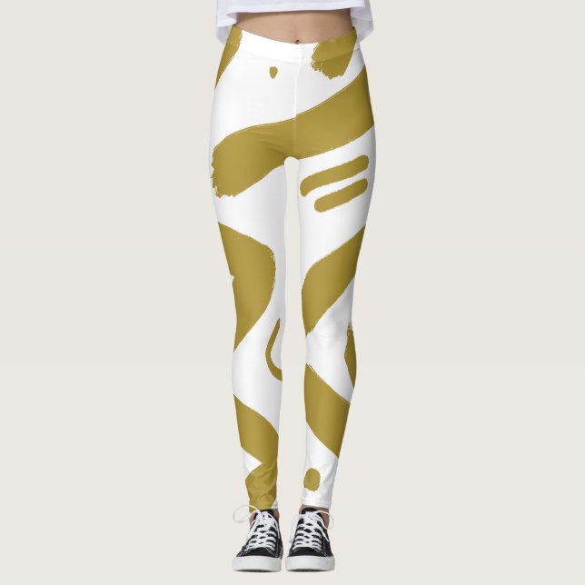 Tribal White and Gold  Leggings (Front)