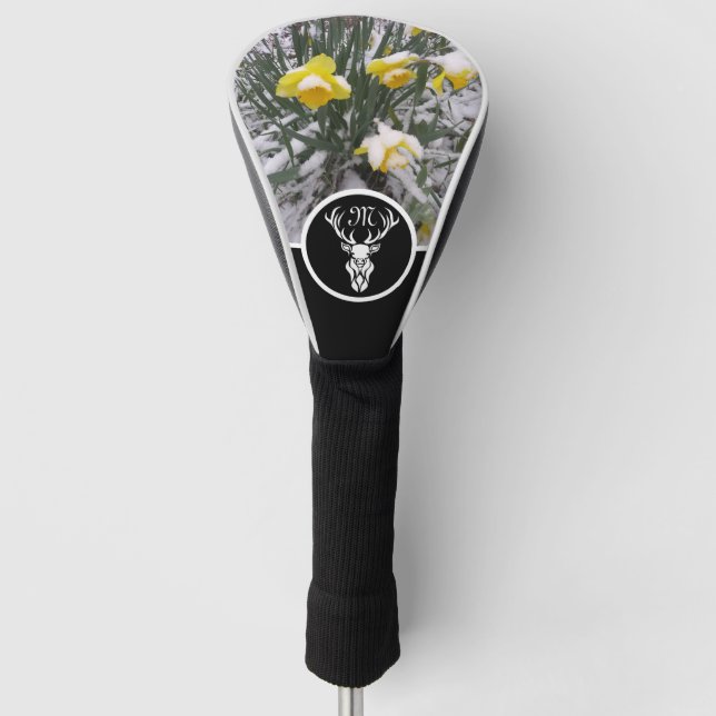 Tribal White Buck Silhouette Monogram w Photo Golf Head Cover (Front)